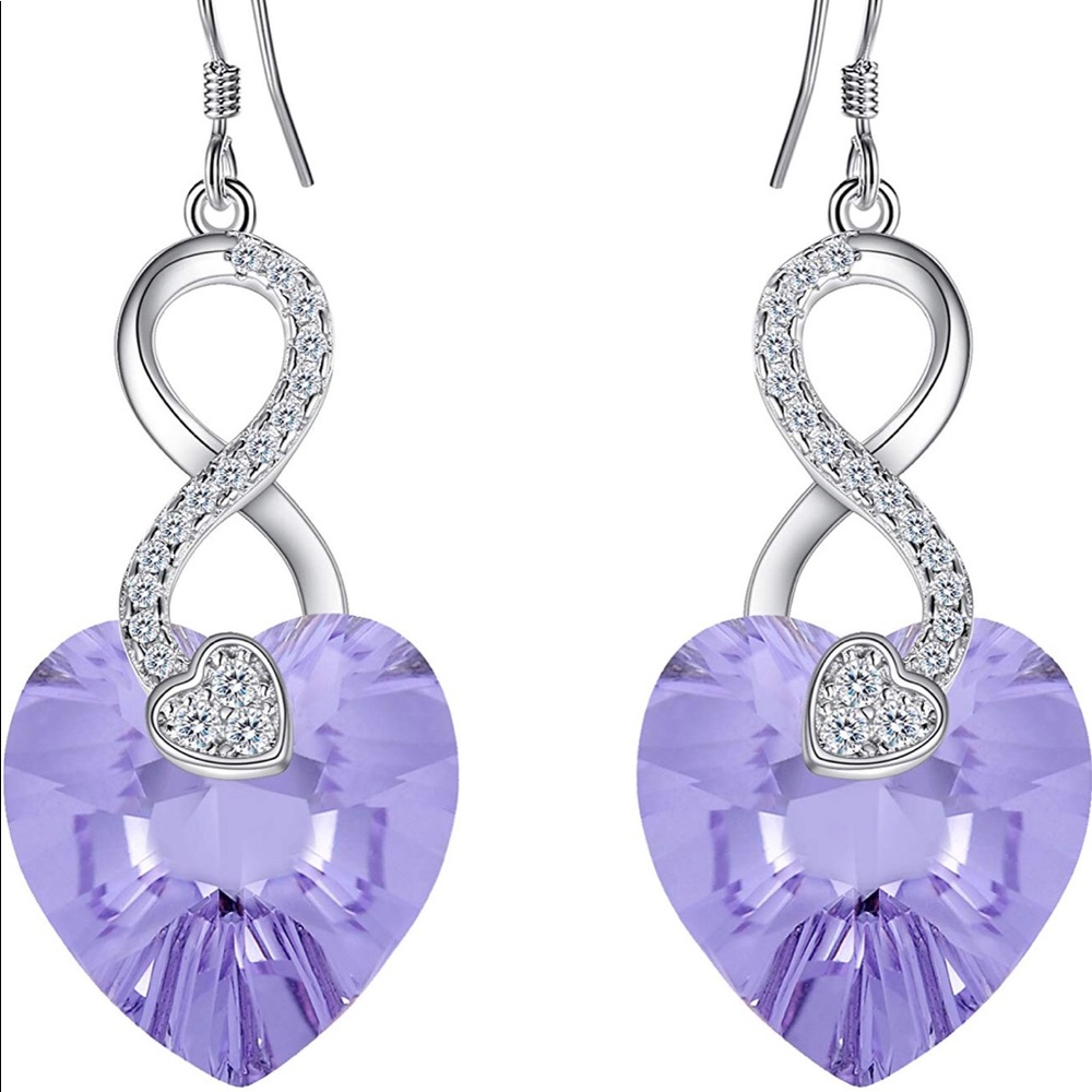 Silver & Lavender Heart/Infinity Dangle Earrings